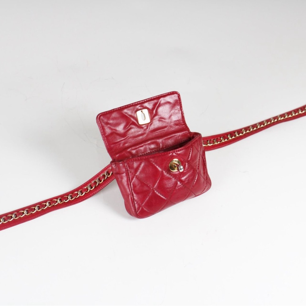 CHANEL Red Quilted Mini Belt Bag
